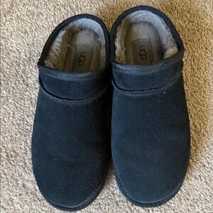 UGG Black Suede Shearling Clogs